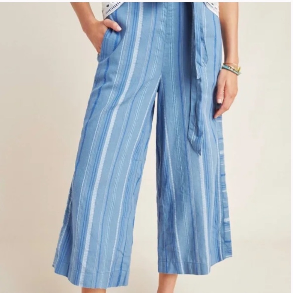 Anthropologie Blue Striped Cropped Pants - Picture 4 of 15
